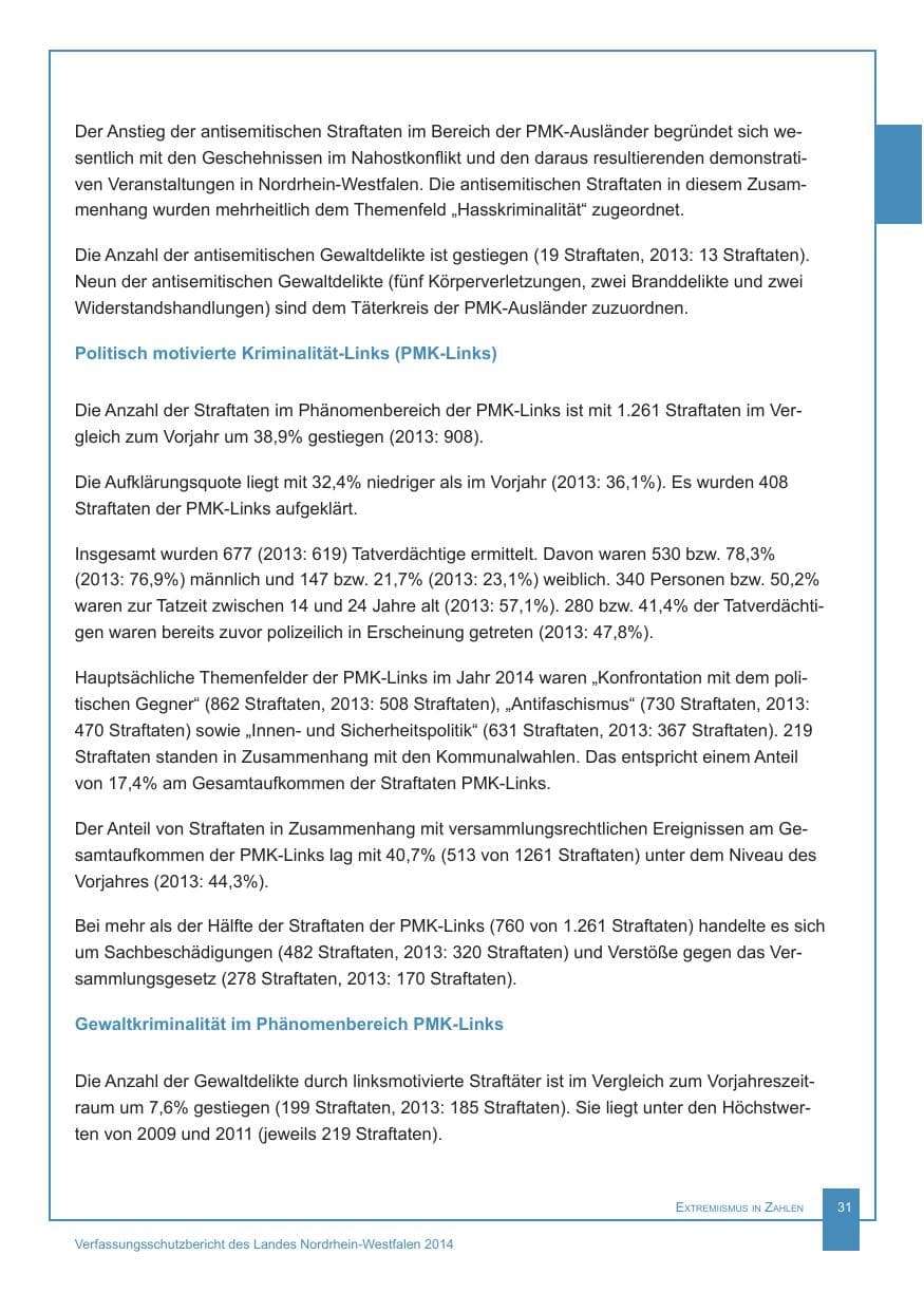 Seite 32 des Verfassungsschutzbericht 2014 Nordrhein-Westfalen
