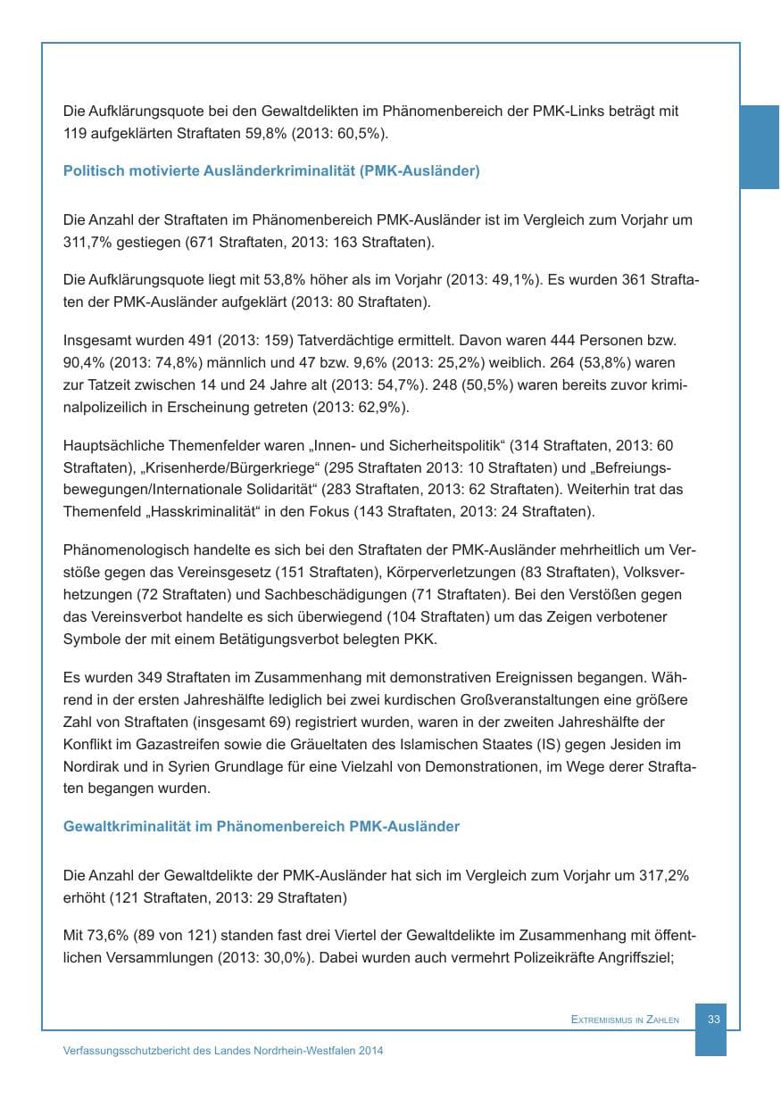 Seite 34 des Verfassungsschutzbericht 2014 Nordrhein-Westfalen