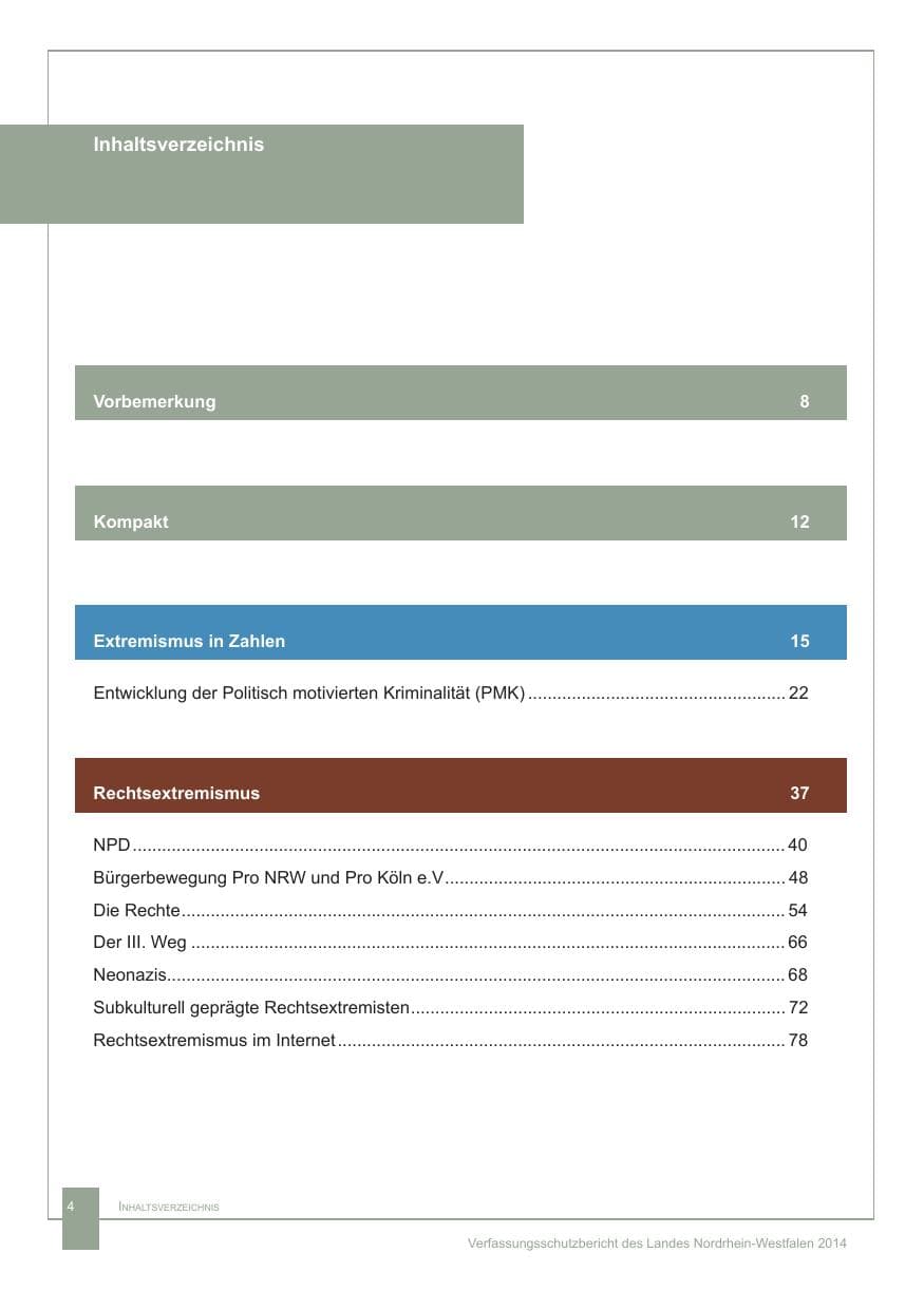 Seite 5 des Verfassungsschutzbericht 2014 Nordrhein-Westfalen