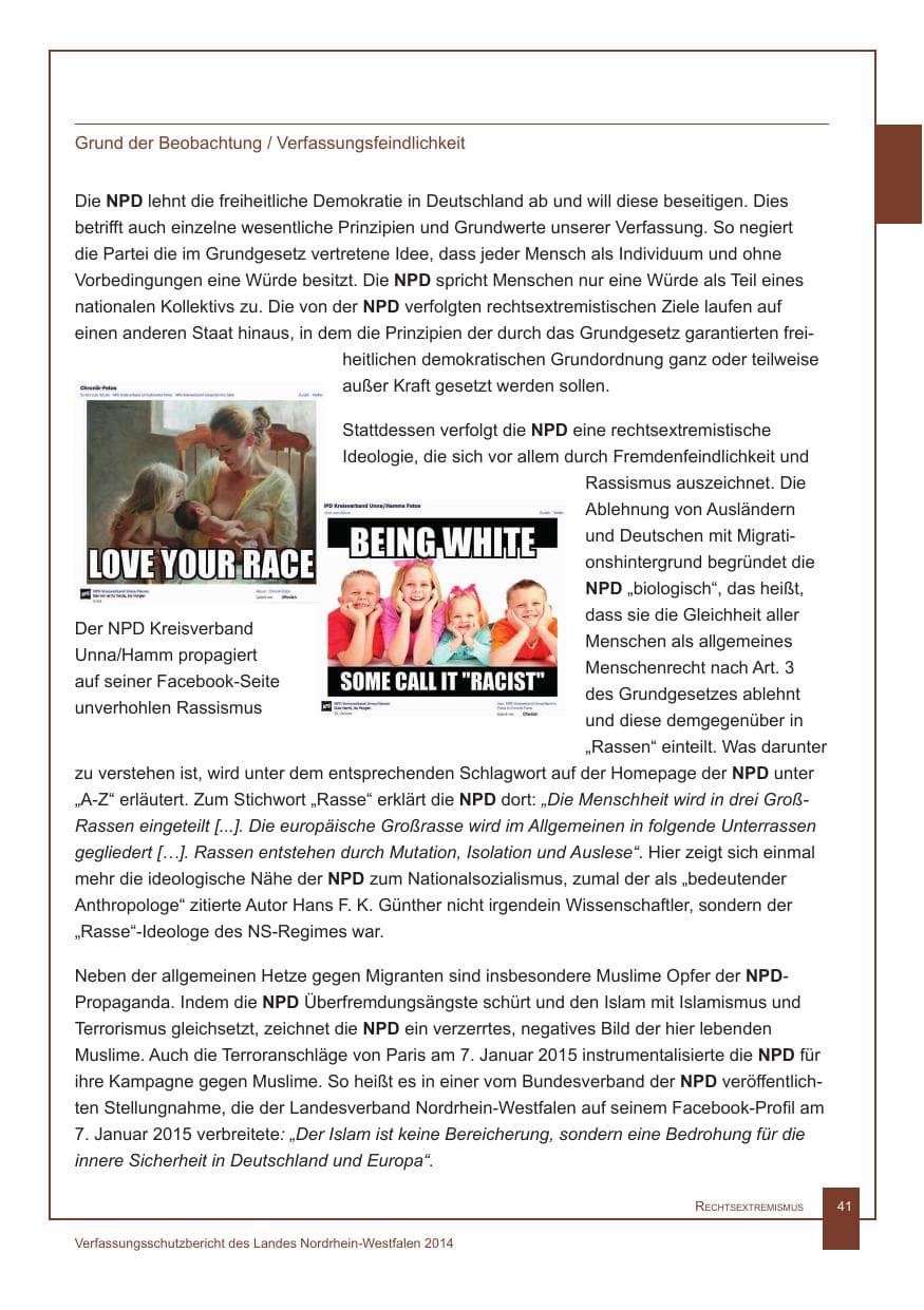 Seite 42 des Verfassungsschutzbericht 2014 Nordrhein-Westfalen
