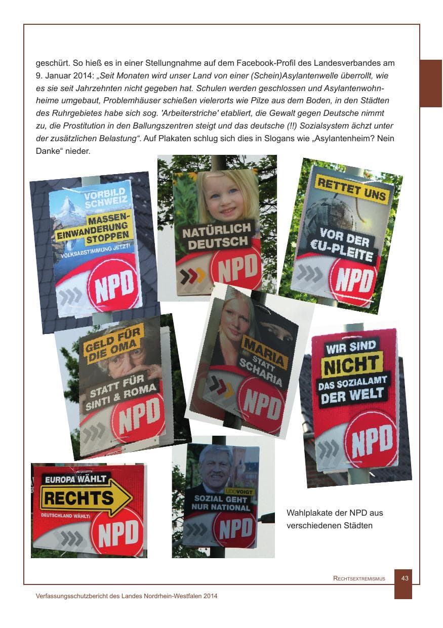 Seite 44 des Verfassungsschutzbericht 2014 Nordrhein-Westfalen