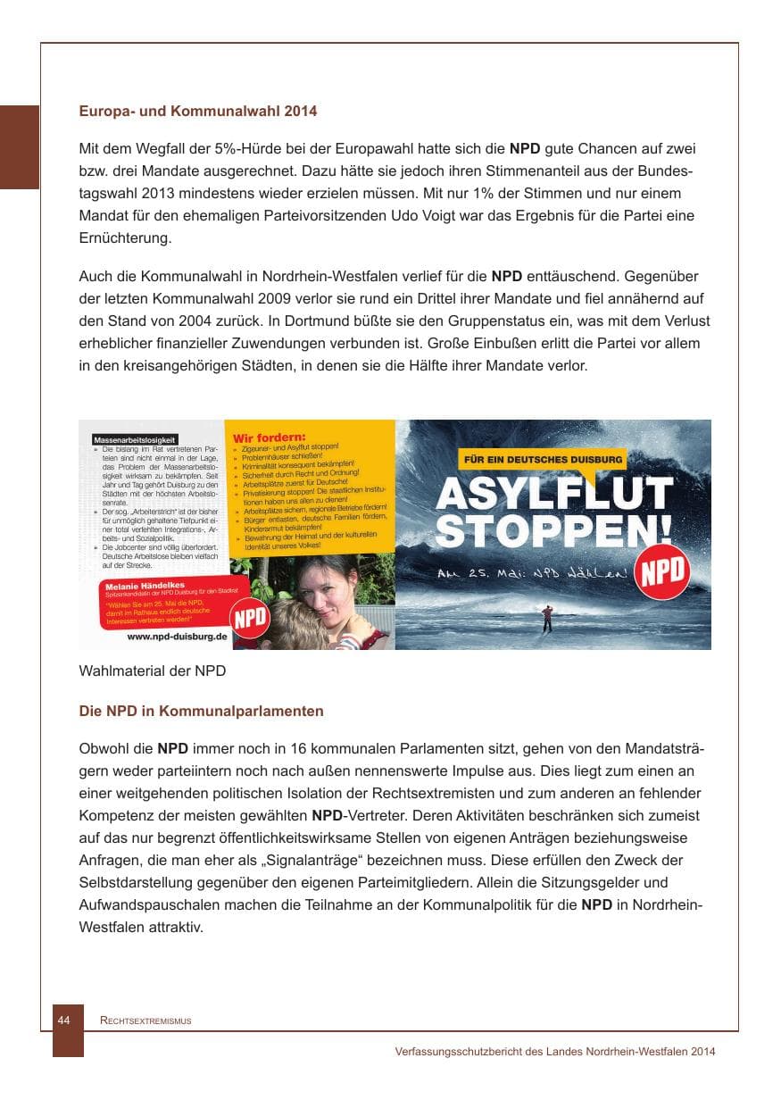 Seite 45 des Verfassungsschutzbericht 2014 Nordrhein-Westfalen