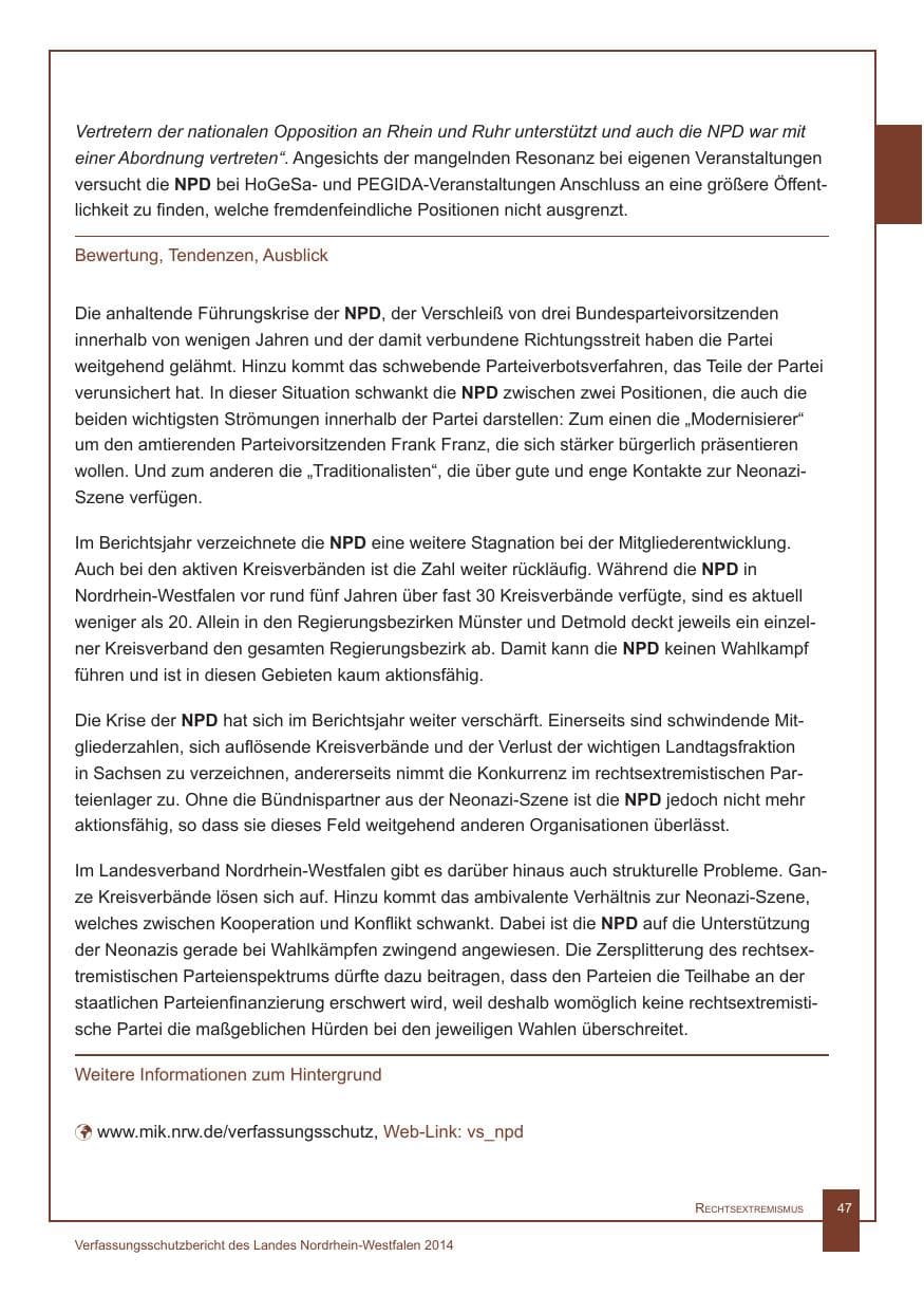 Seite 48 des Verfassungsschutzbericht 2014 Nordrhein-Westfalen