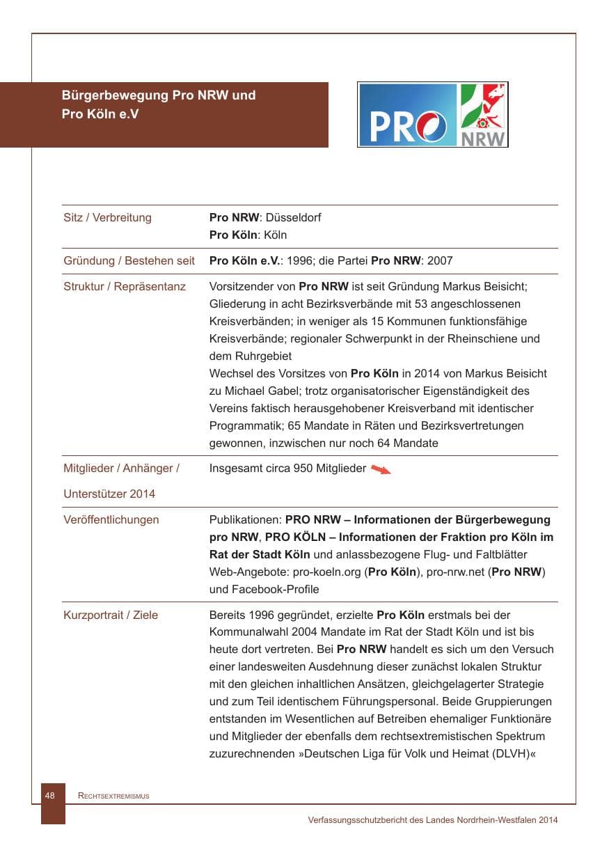 Seite 49 des Verfassungsschutzbericht 2014 Nordrhein-Westfalen