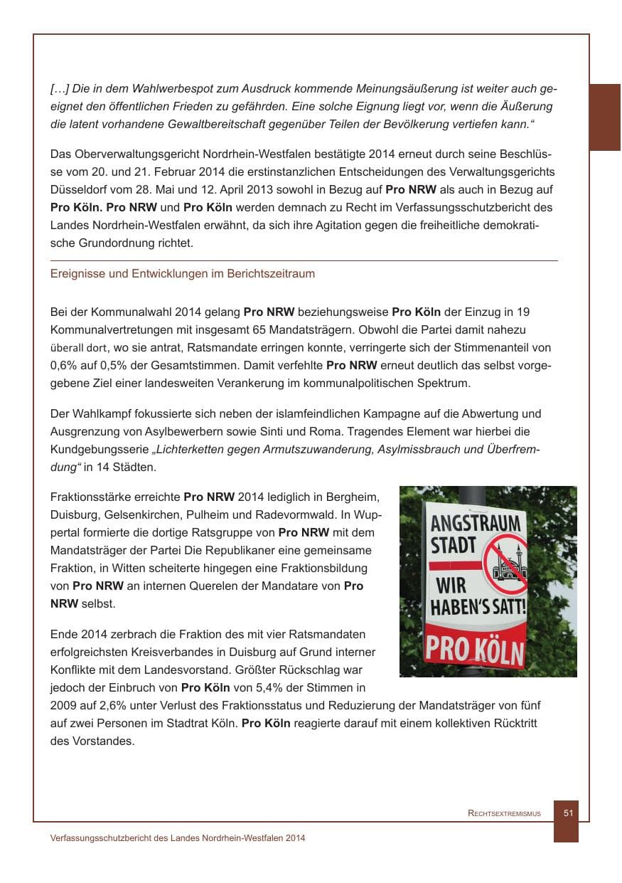 Seite 52 des Verfassungsschutzbericht 2014 Nordrhein-Westfalen
