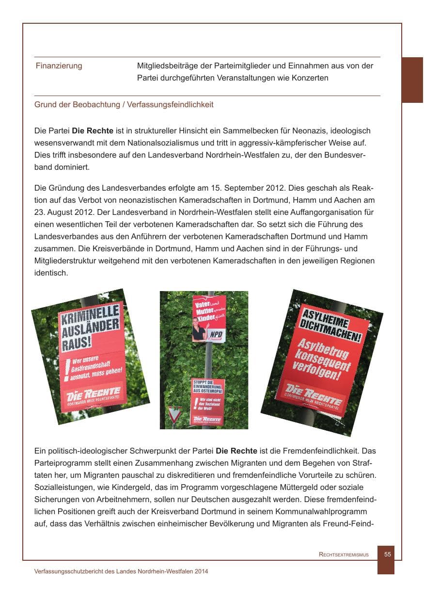 Seite 56 des Verfassungsschutzbericht 2014 Nordrhein-Westfalen