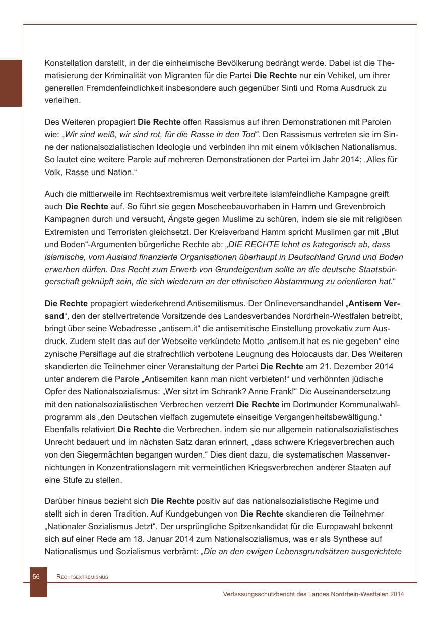 Seite 57 des Verfassungsschutzbericht 2014 Nordrhein-Westfalen