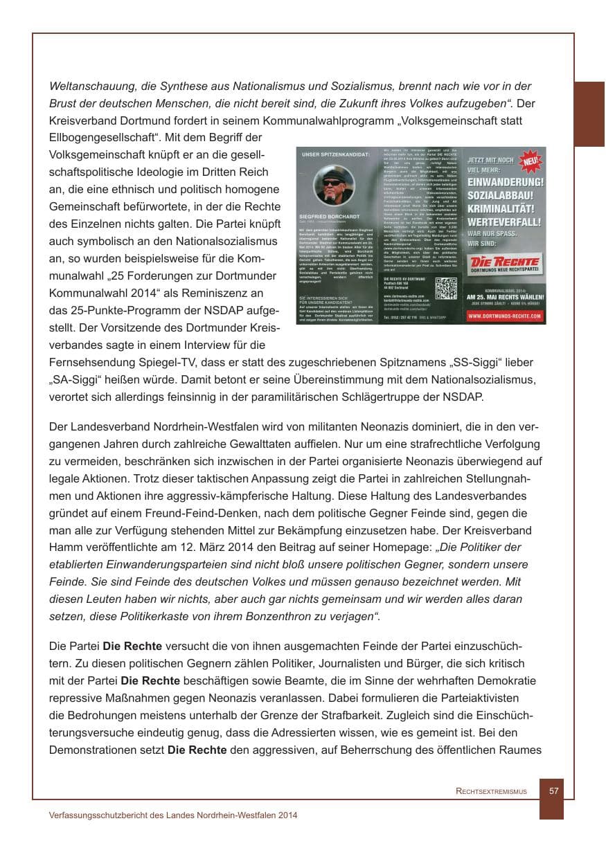 Seite 58 des Verfassungsschutzbericht 2014 Nordrhein-Westfalen