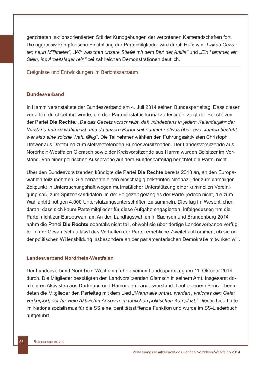 Seite 59 des Verfassungsschutzbericht 2014 Nordrhein-Westfalen