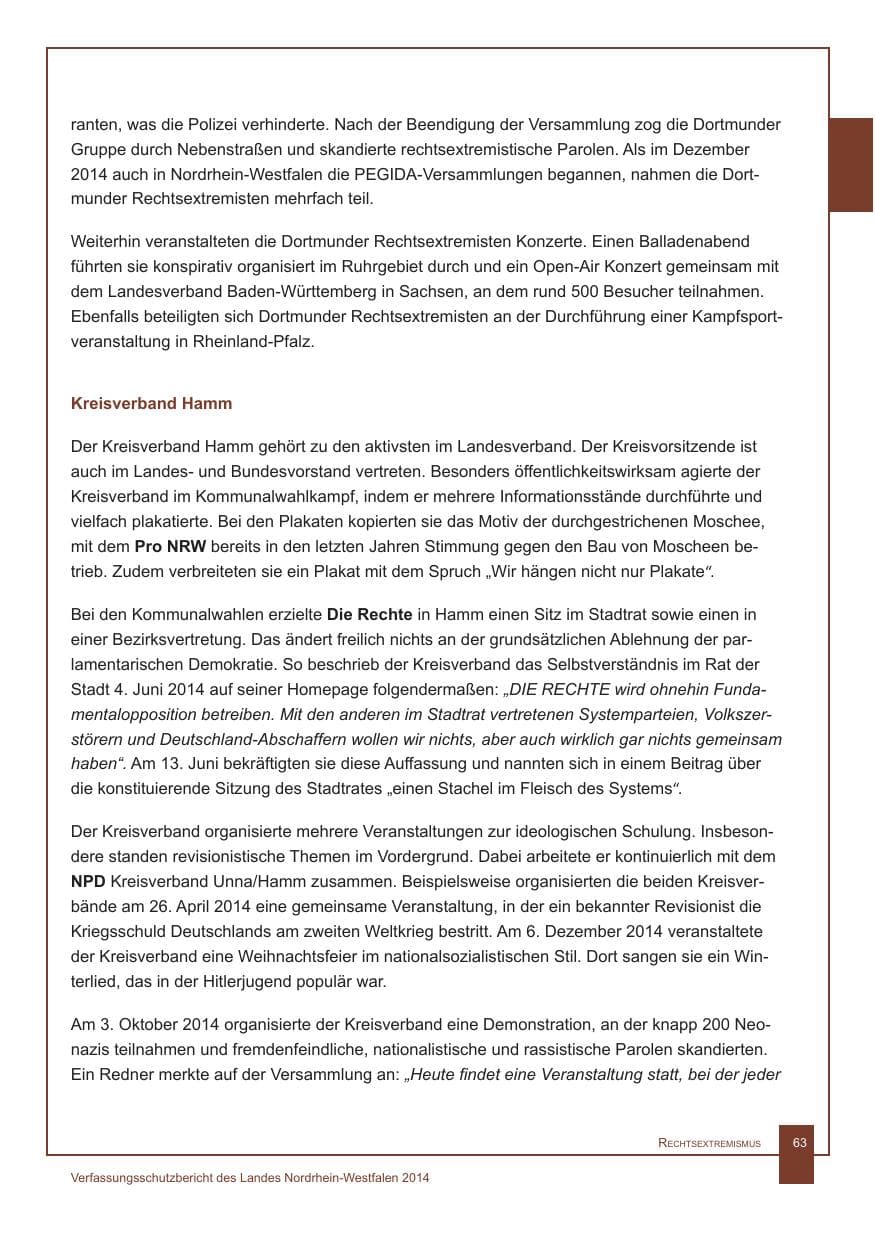Seite 64 des Verfassungsschutzbericht 2014 Nordrhein-Westfalen
