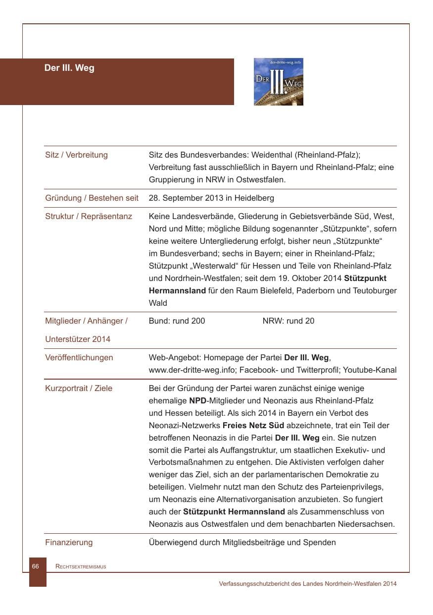 Seite 67 des Verfassungsschutzbericht 2014 Nordrhein-Westfalen