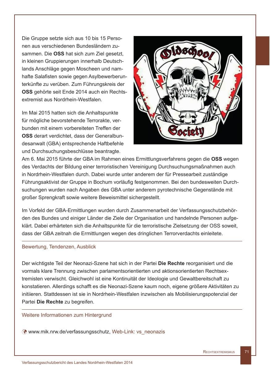 Seite 72 des Verfassungsschutzbericht 2014 Nordrhein-Westfalen