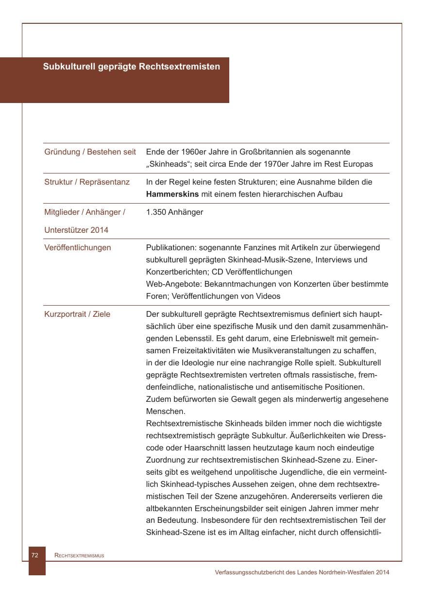 Seite 73 des Verfassungsschutzbericht 2014 Nordrhein-Westfalen