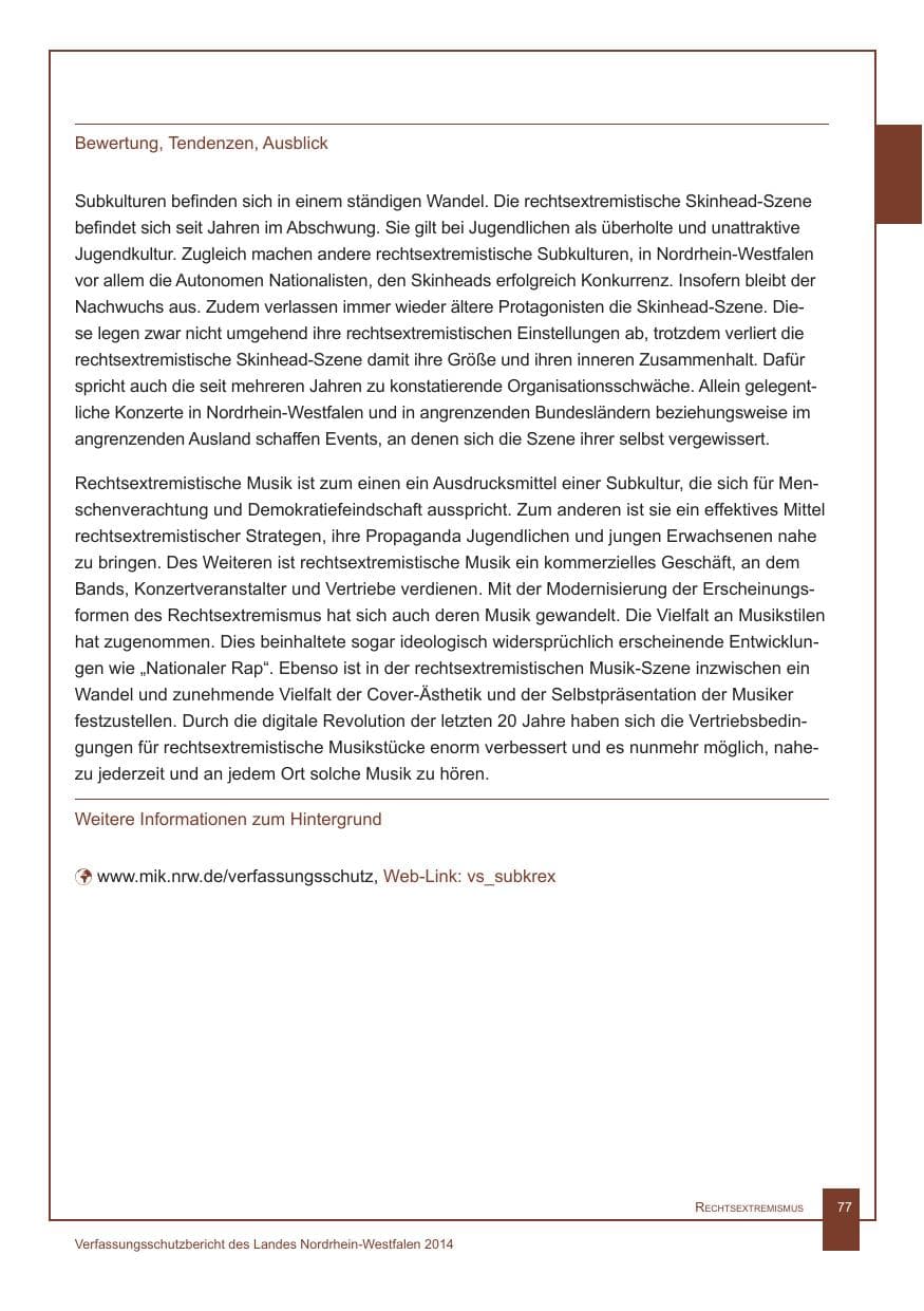 Seite 78 des Verfassungsschutzbericht 2014 Nordrhein-Westfalen
