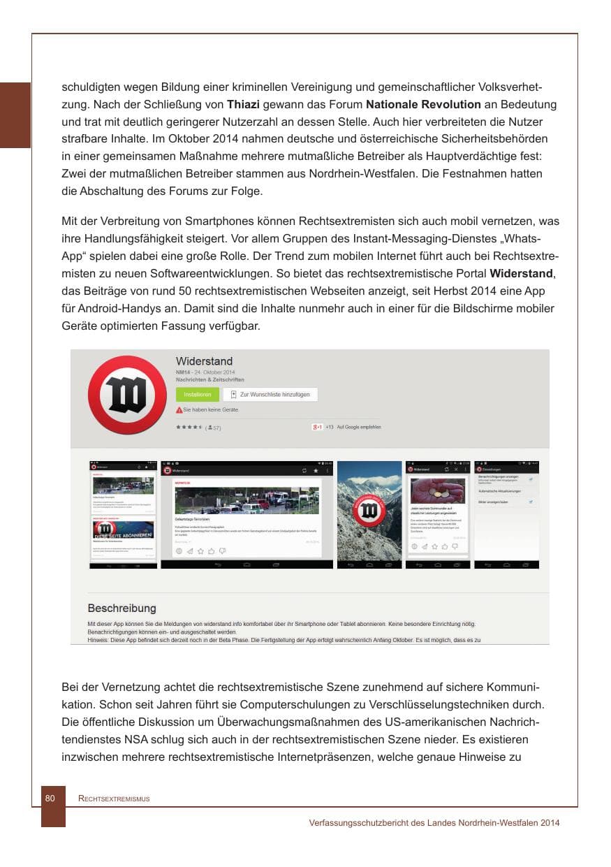 Seite 81 des Verfassungsschutzbericht 2014 Nordrhein-Westfalen