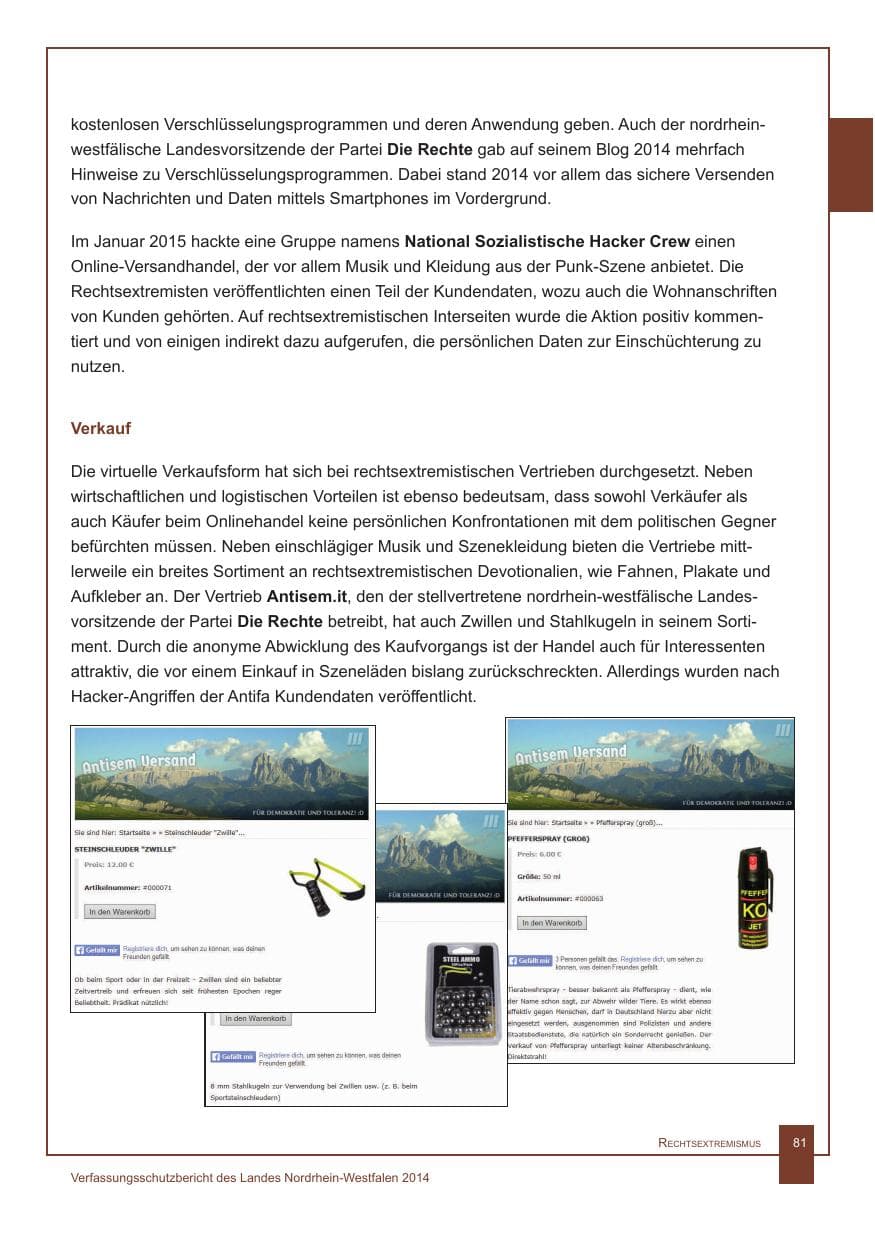 Seite 82 des Verfassungsschutzbericht 2014 Nordrhein-Westfalen