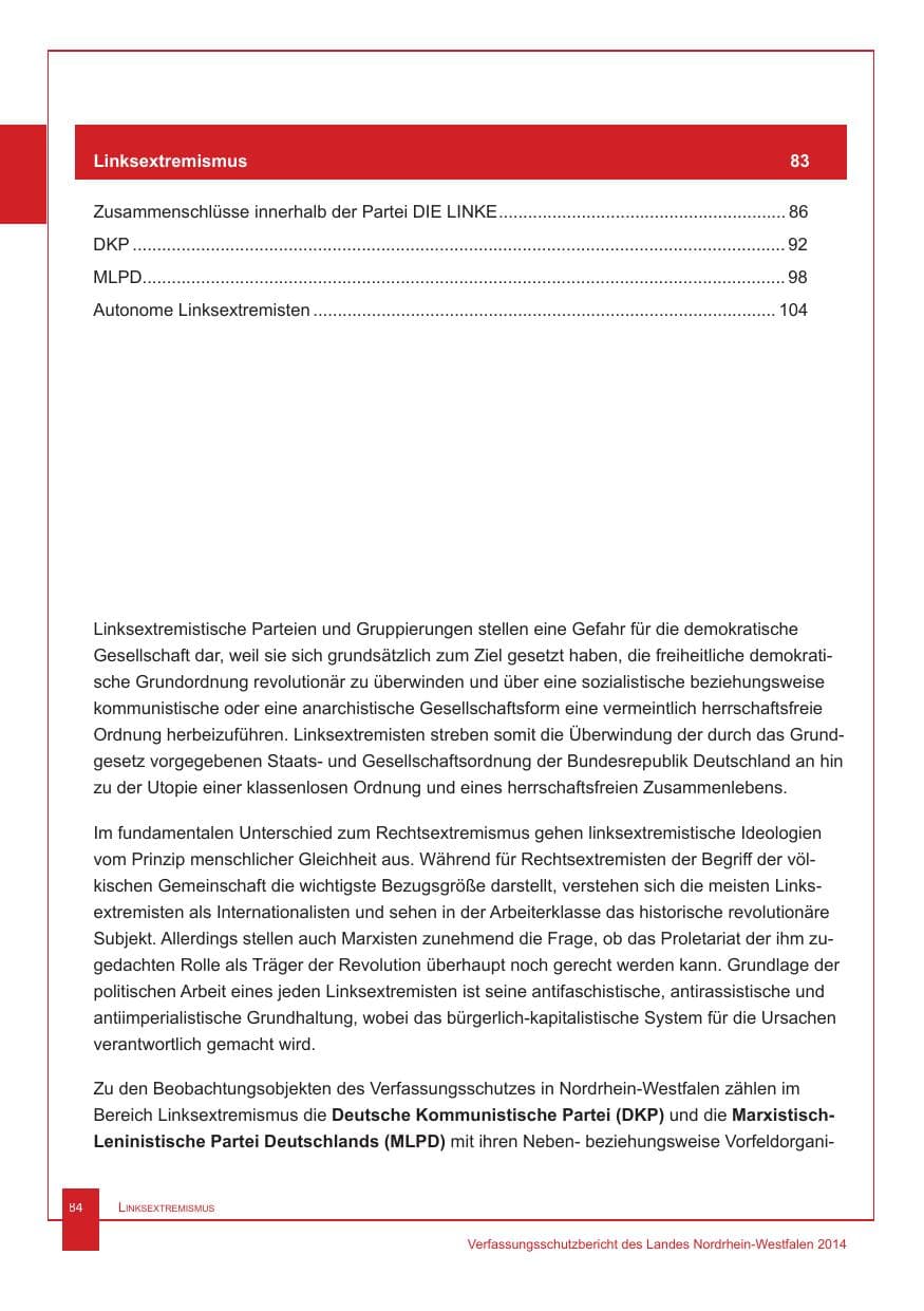 Seite 85 des Verfassungsschutzbericht 2014 Nordrhein-Westfalen