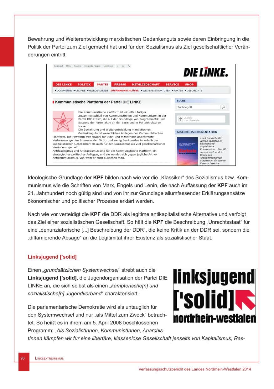 Seite 91 des Verfassungsschutzbericht 2014 Nordrhein-Westfalen