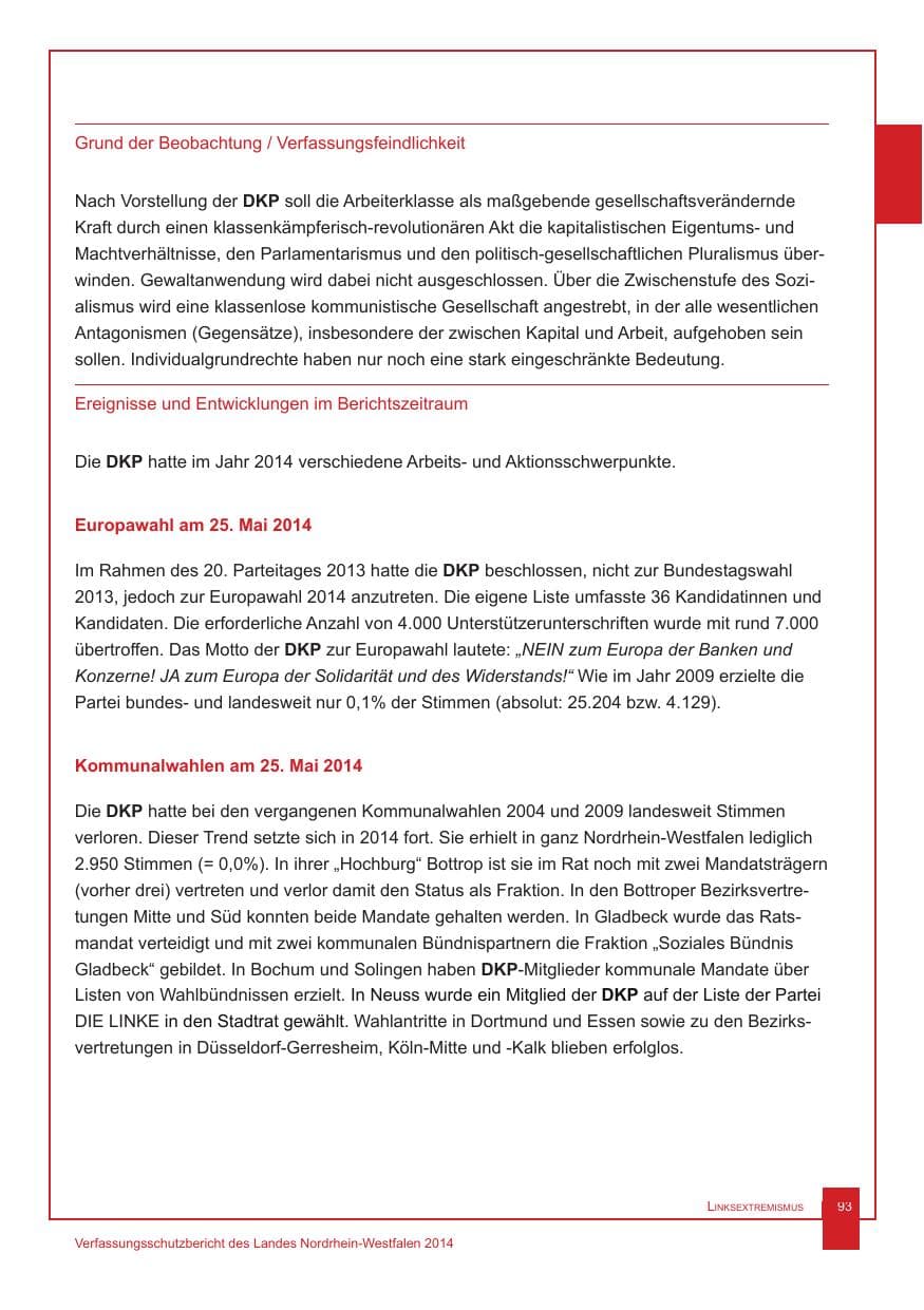 Seite 94 des Verfassungsschutzbericht 2014 Nordrhein-Westfalen