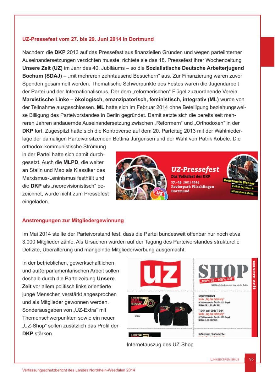 Seite 96 des Verfassungsschutzbericht 2014 Nordrhein-Westfalen