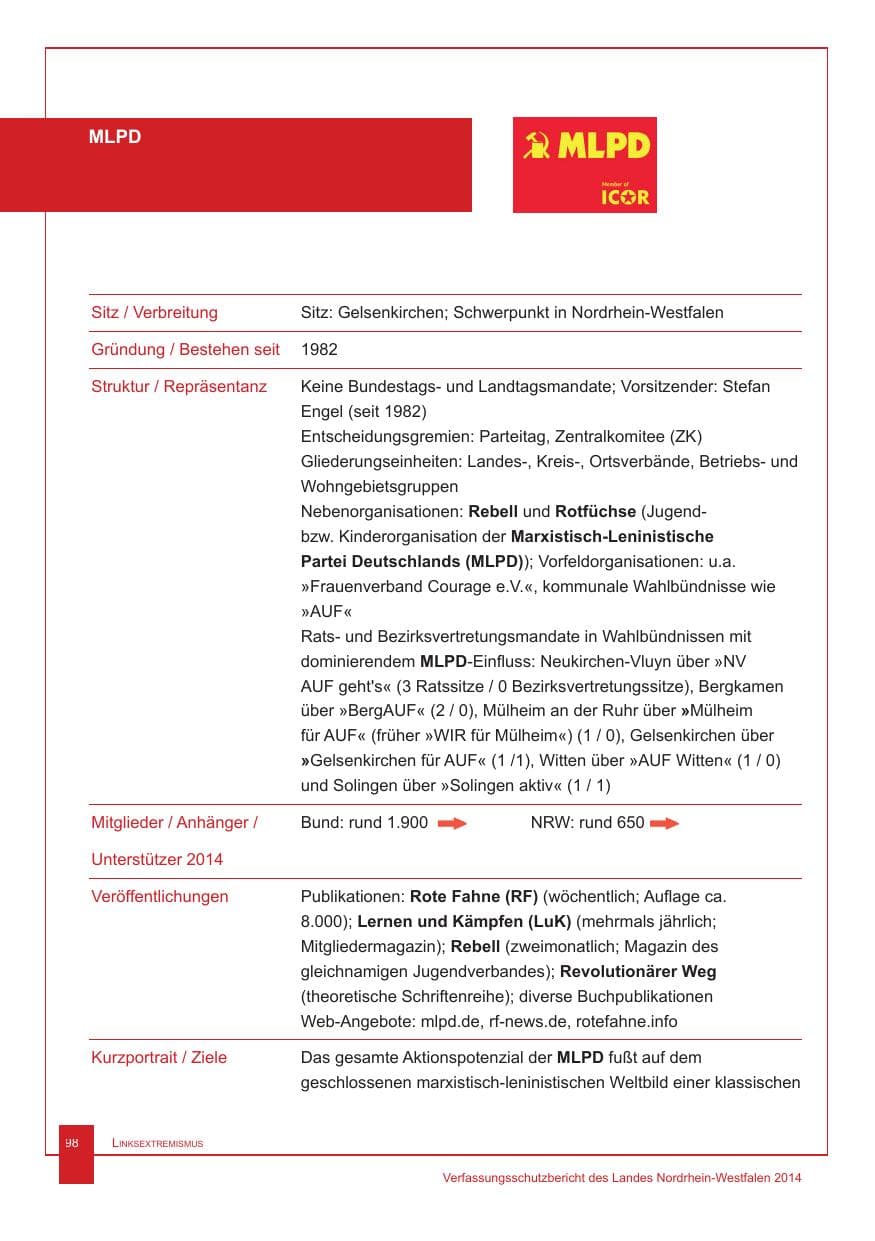 Seite 99 des Verfassungsschutzbericht 2014 Nordrhein-Westfalen