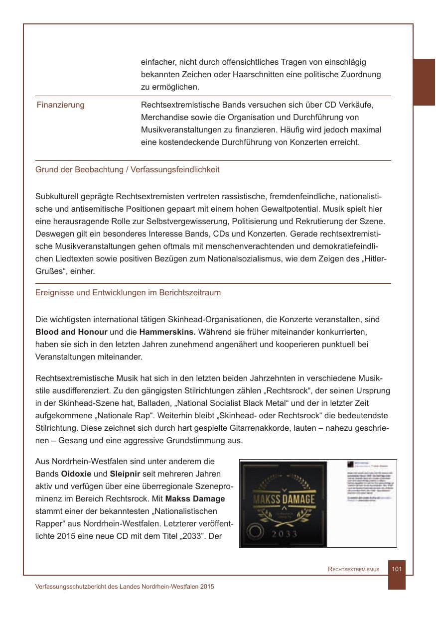 Seite 102 des Verfassungsschutzbericht 2015 Nordrhein-Westfalen