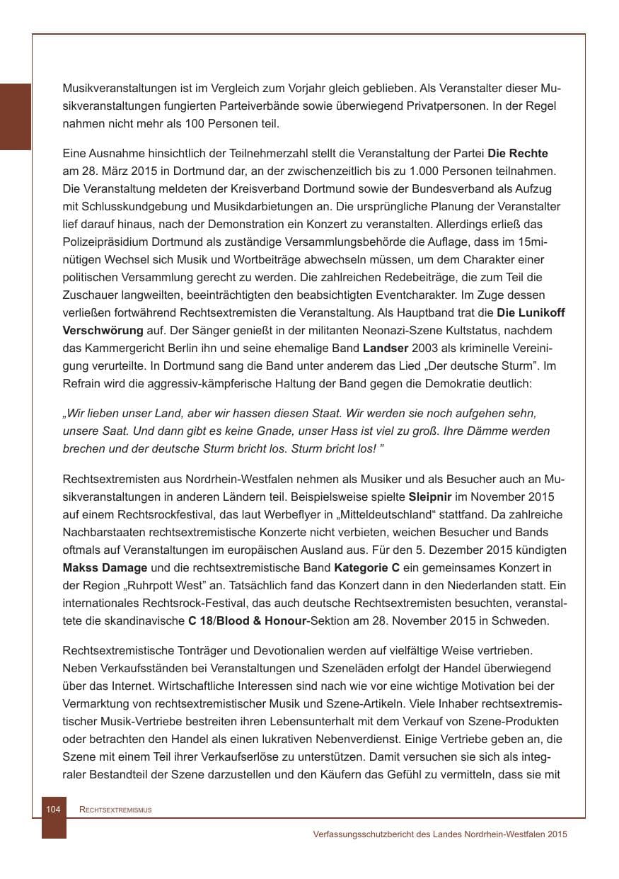 Seite 105 des Verfassungsschutzbericht 2015 Nordrhein-Westfalen