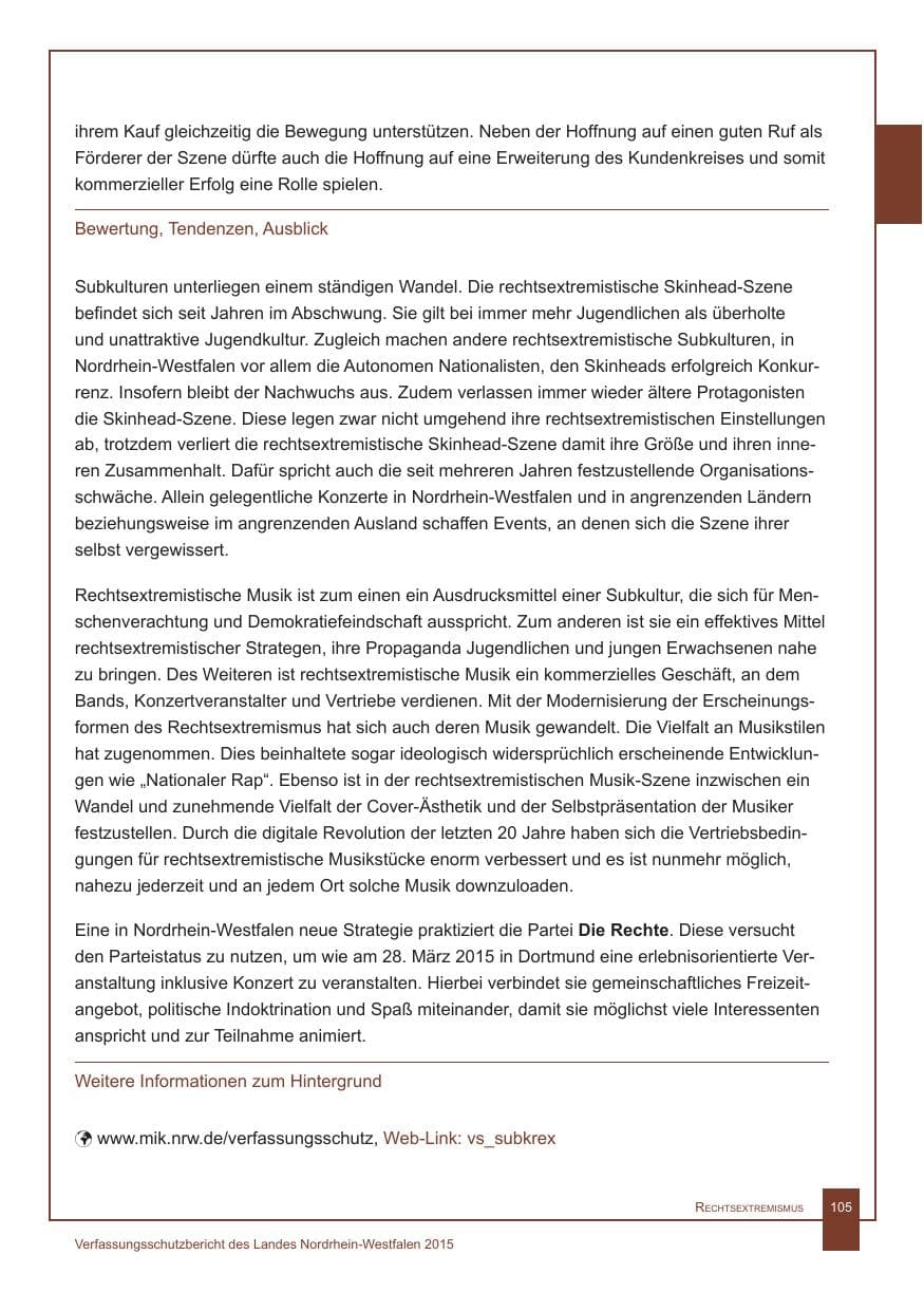 Seite 106 des Verfassungsschutzbericht 2015 Nordrhein-Westfalen
