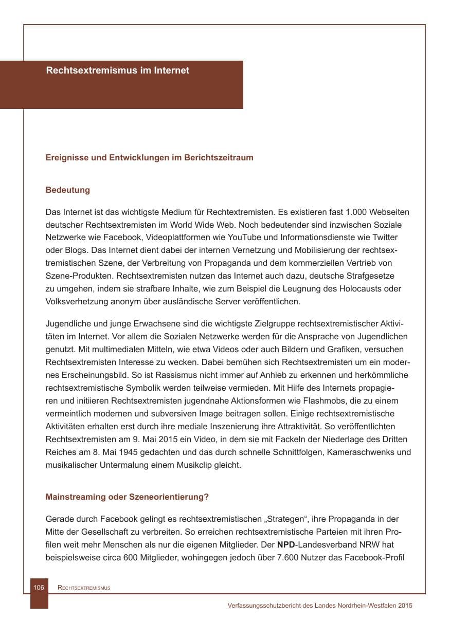 Seite 107 des Verfassungsschutzbericht 2015 Nordrhein-Westfalen