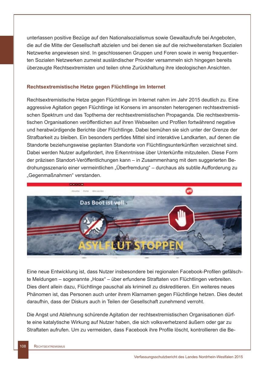 Seite 109 des Verfassungsschutzbericht 2015 Nordrhein-Westfalen