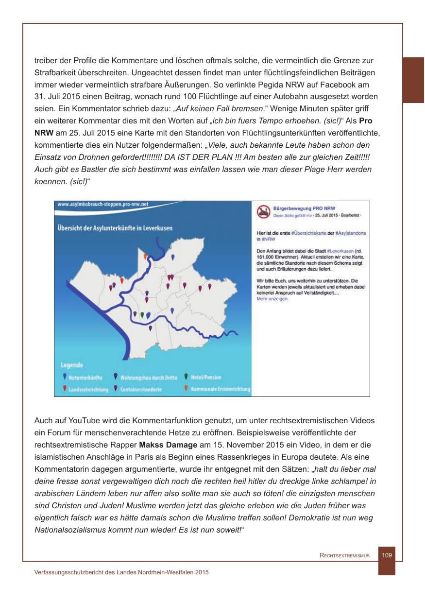 Seite 110 des Verfassungsschutzbericht 2015 Nordrhein-Westfalen