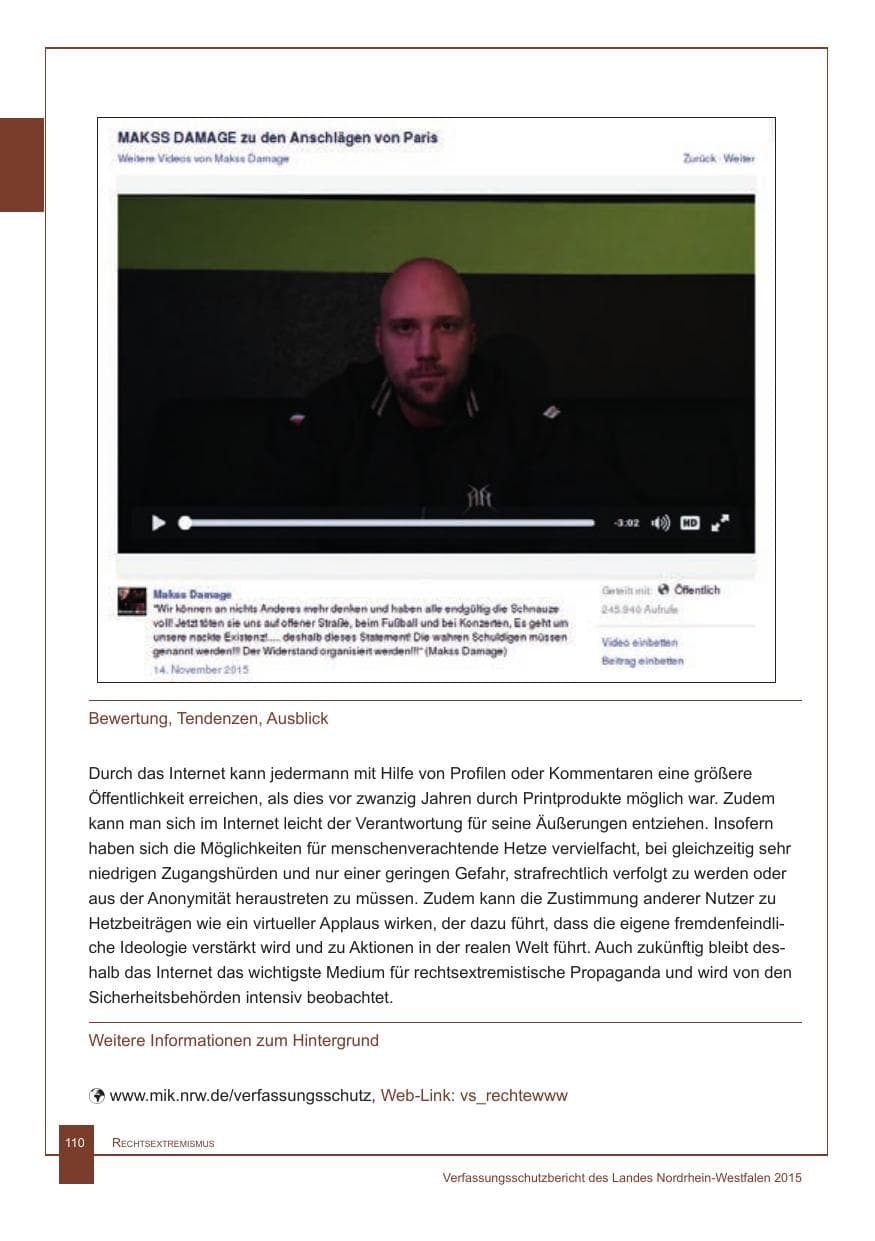 Seite 111 des Verfassungsschutzbericht 2015 Nordrhein-Westfalen