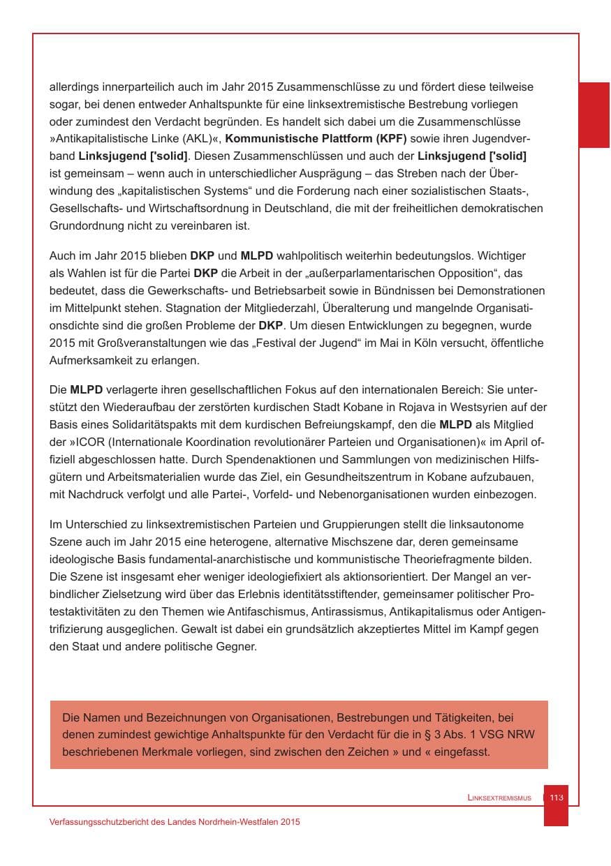 Seite 114 des Verfassungsschutzbericht 2015 Nordrhein-Westfalen