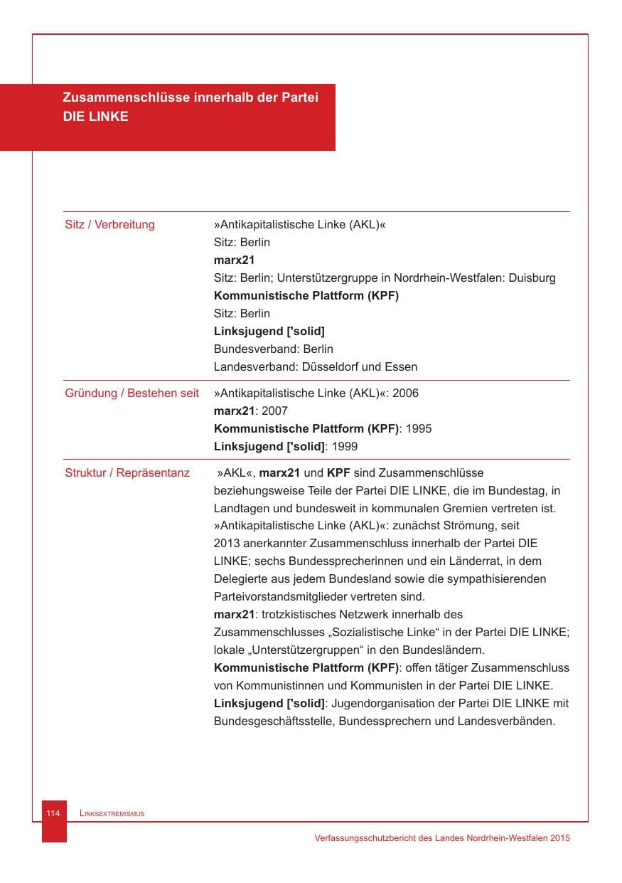 Seite 115 des Verfassungsschutzbericht 2015 Nordrhein-Westfalen