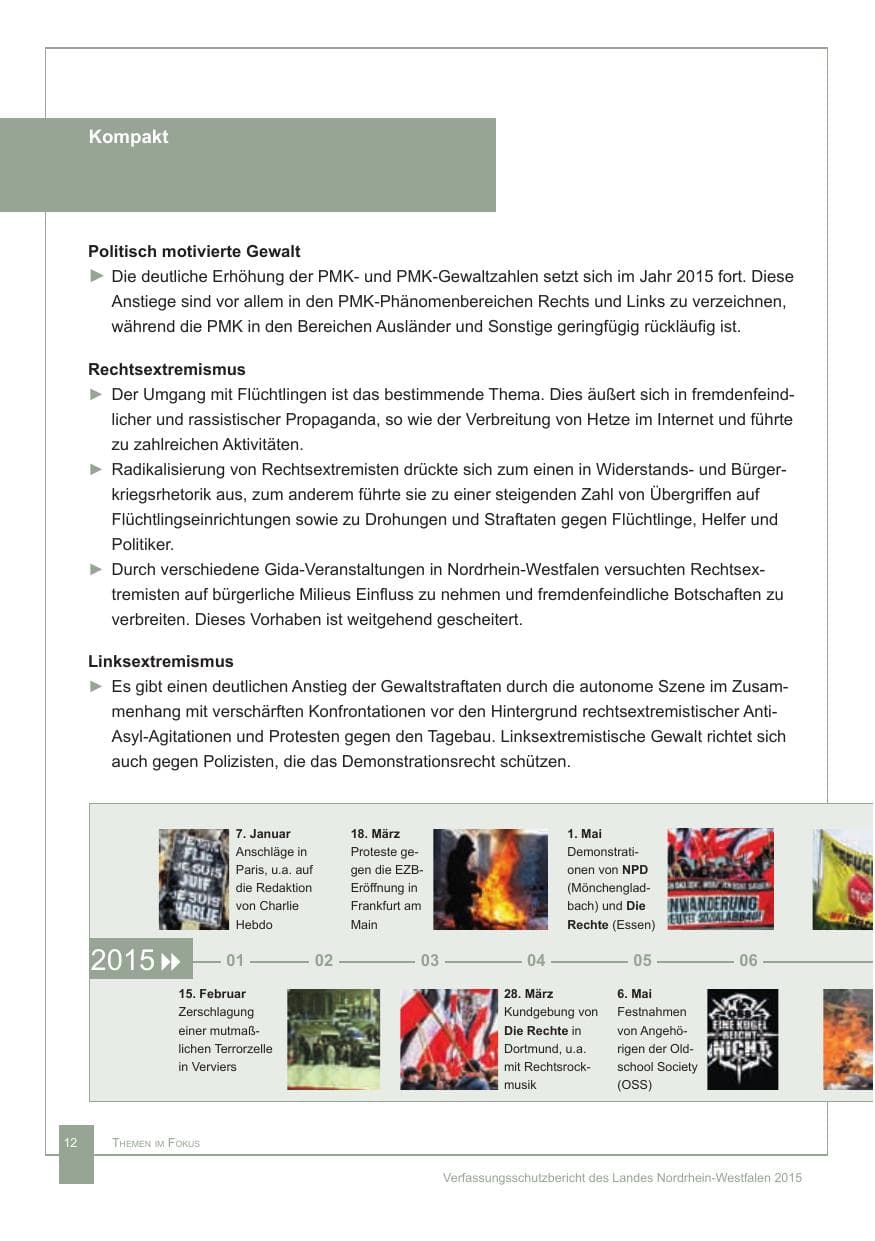 Seite 13 des Verfassungsschutzbericht 2015 Nordrhein-Westfalen