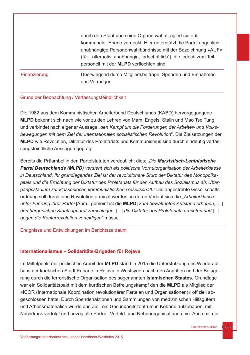 Seite 124 des Verfassungsschutzbericht 2015 Nordrhein-Westfalen