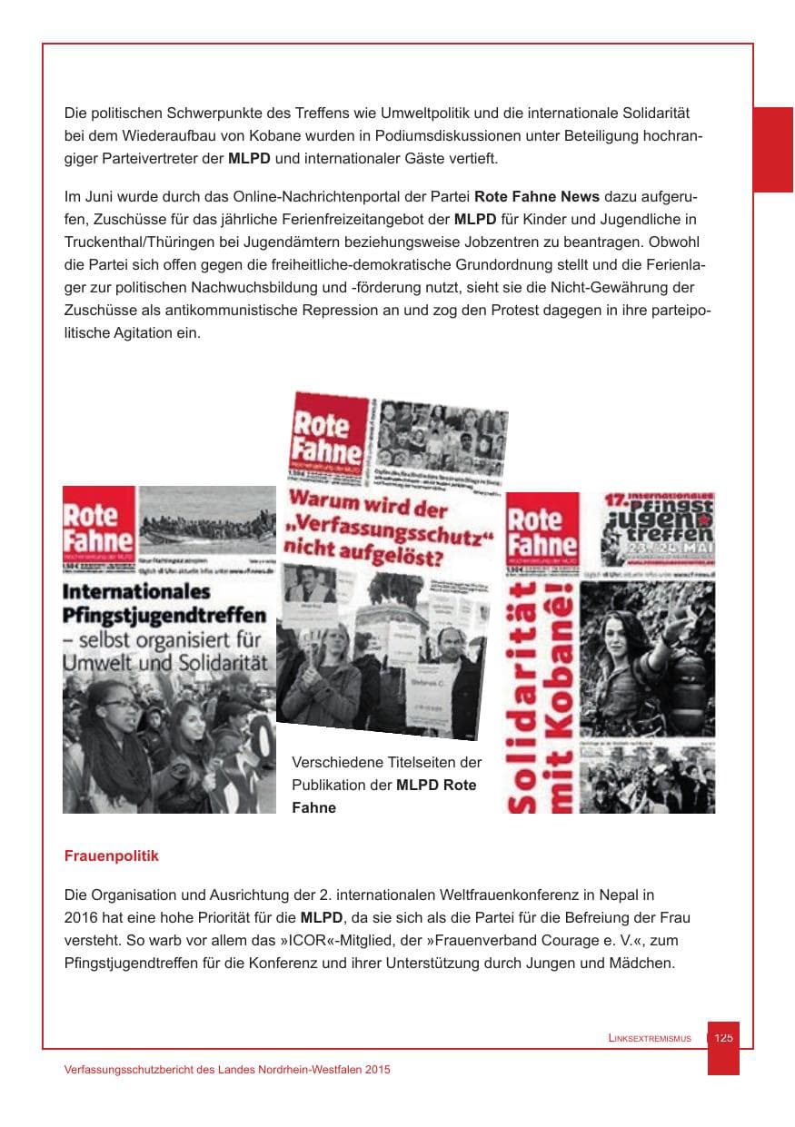 Seite 126 des Verfassungsschutzbericht 2015 Nordrhein-Westfalen