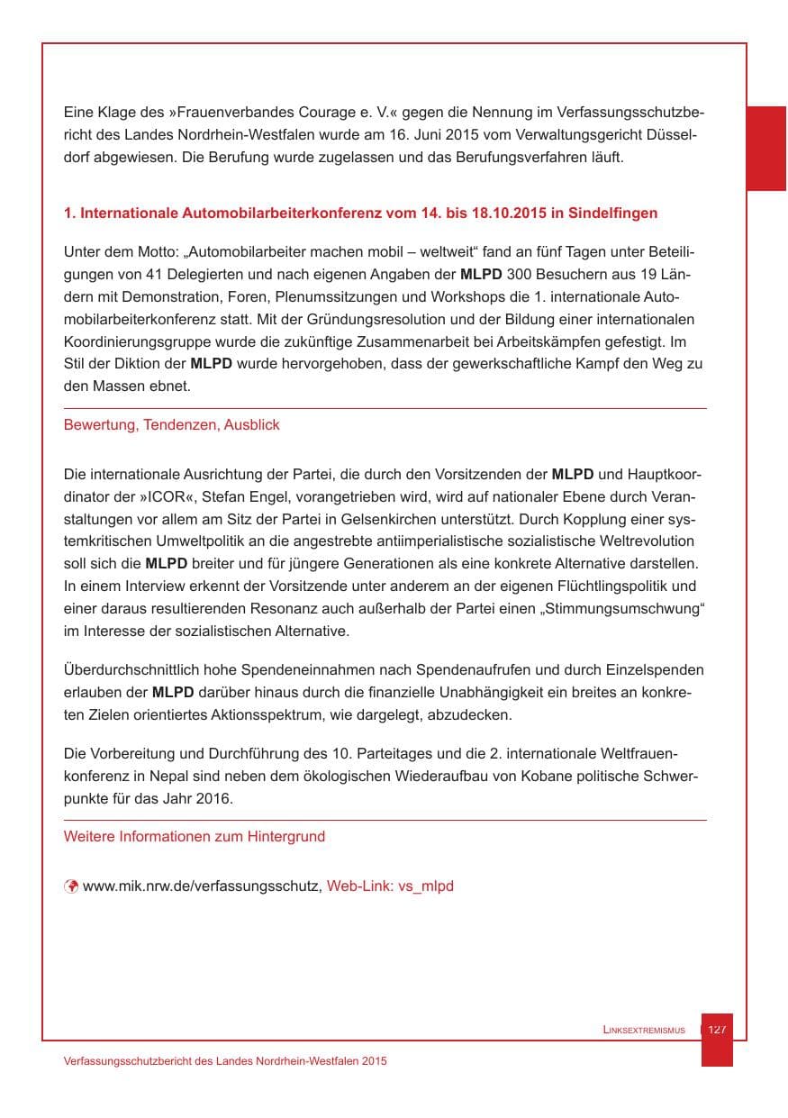 Seite 128 des Verfassungsschutzbericht 2015 Nordrhein-Westfalen