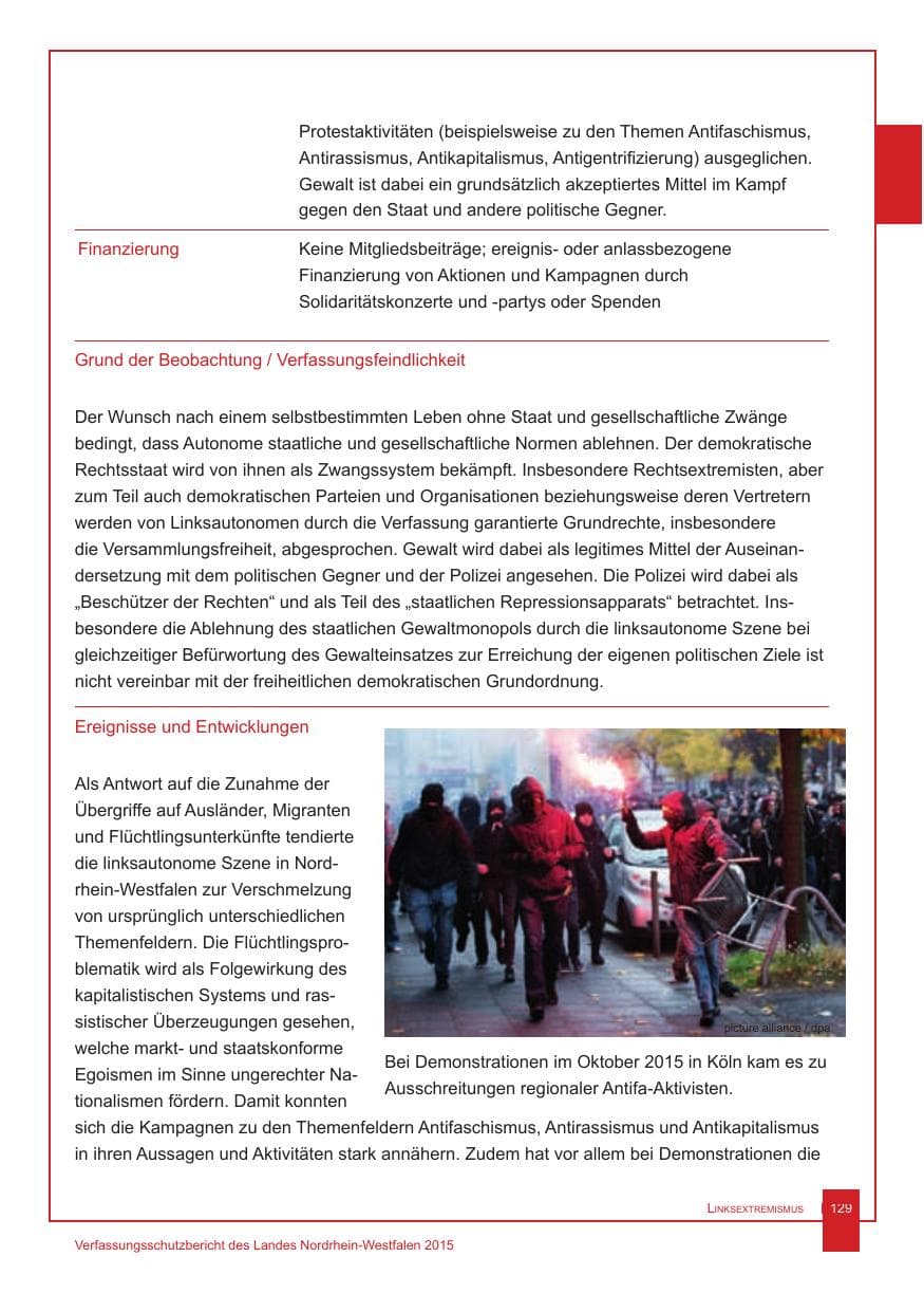 Seite 130 des Verfassungsschutzbericht 2015 Nordrhein-Westfalen