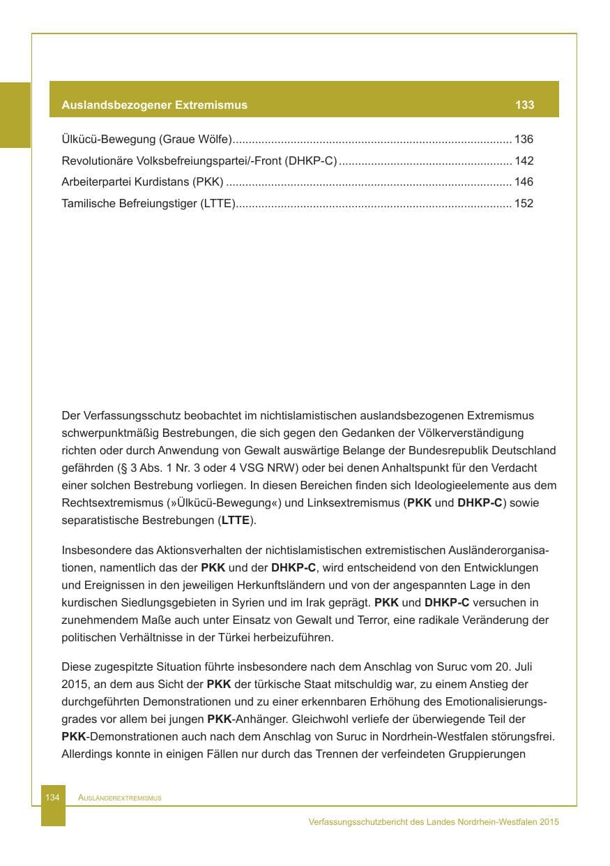 Seite 135 des Verfassungsschutzbericht 2015 Nordrhein-Westfalen