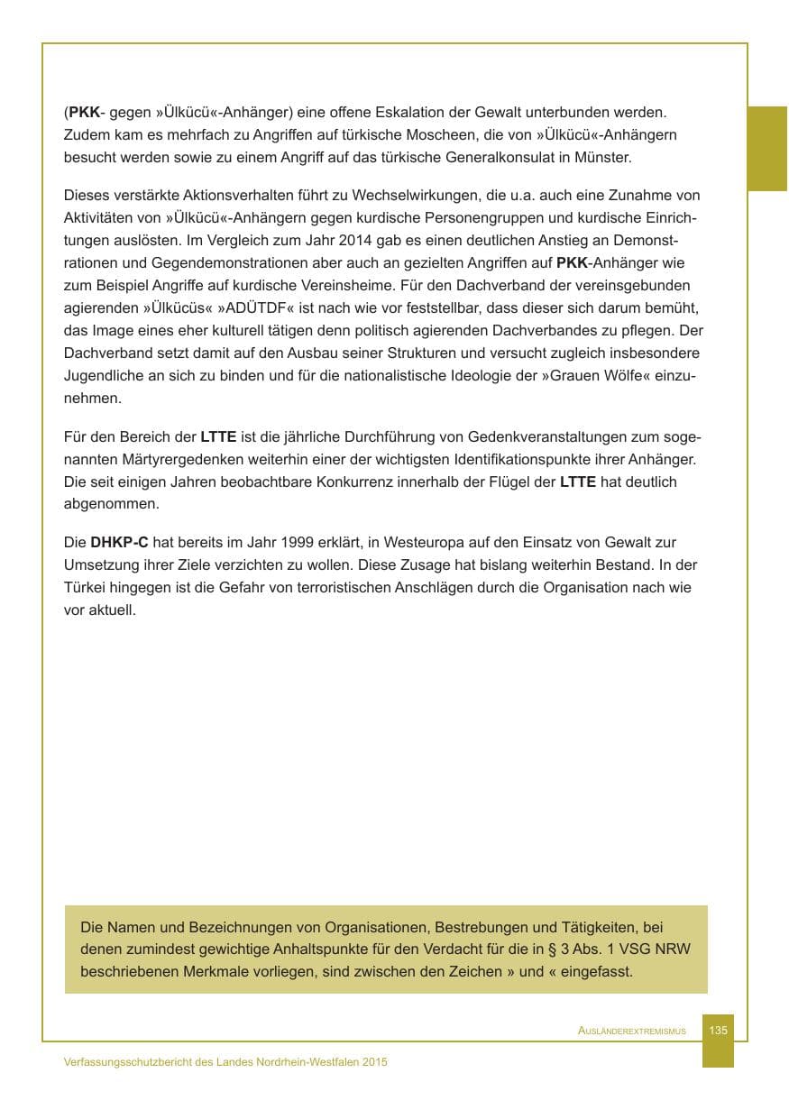 Seite 136 des Verfassungsschutzbericht 2015 Nordrhein-Westfalen