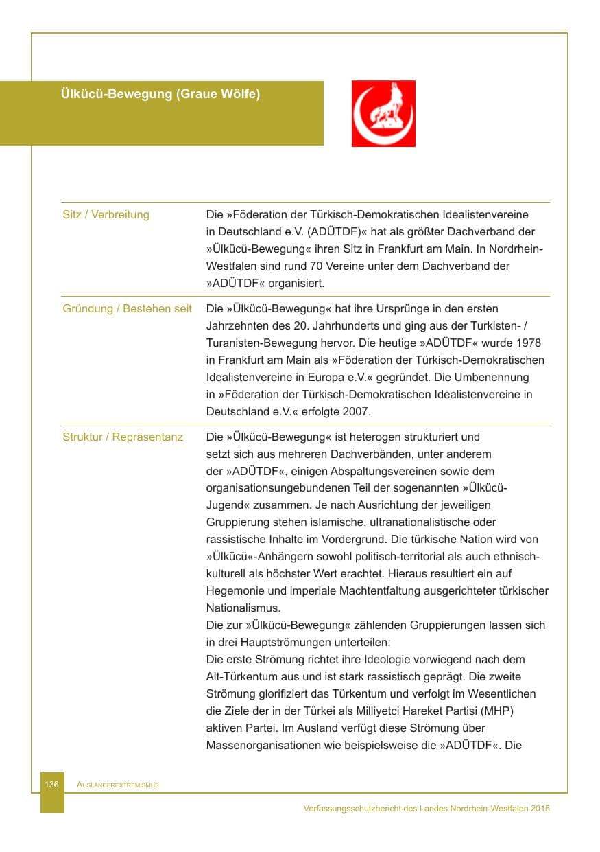Seite 137 des Verfassungsschutzbericht 2015 Nordrhein-Westfalen