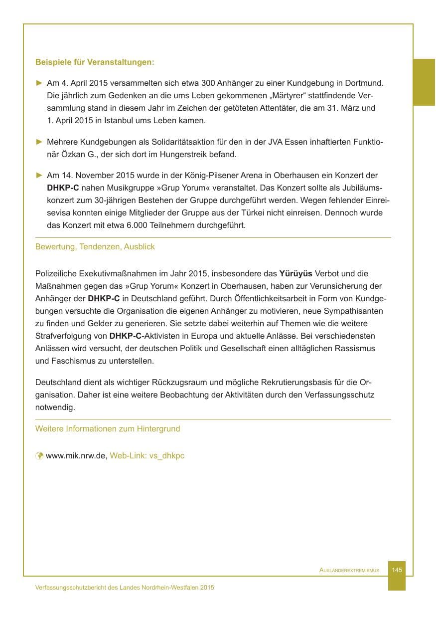 Seite 146 des Verfassungsschutzbericht 2015 Nordrhein-Westfalen