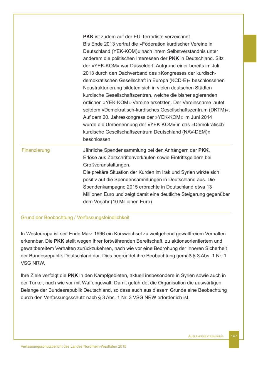 Seite 148 des Verfassungsschutzbericht 2015 Nordrhein-Westfalen