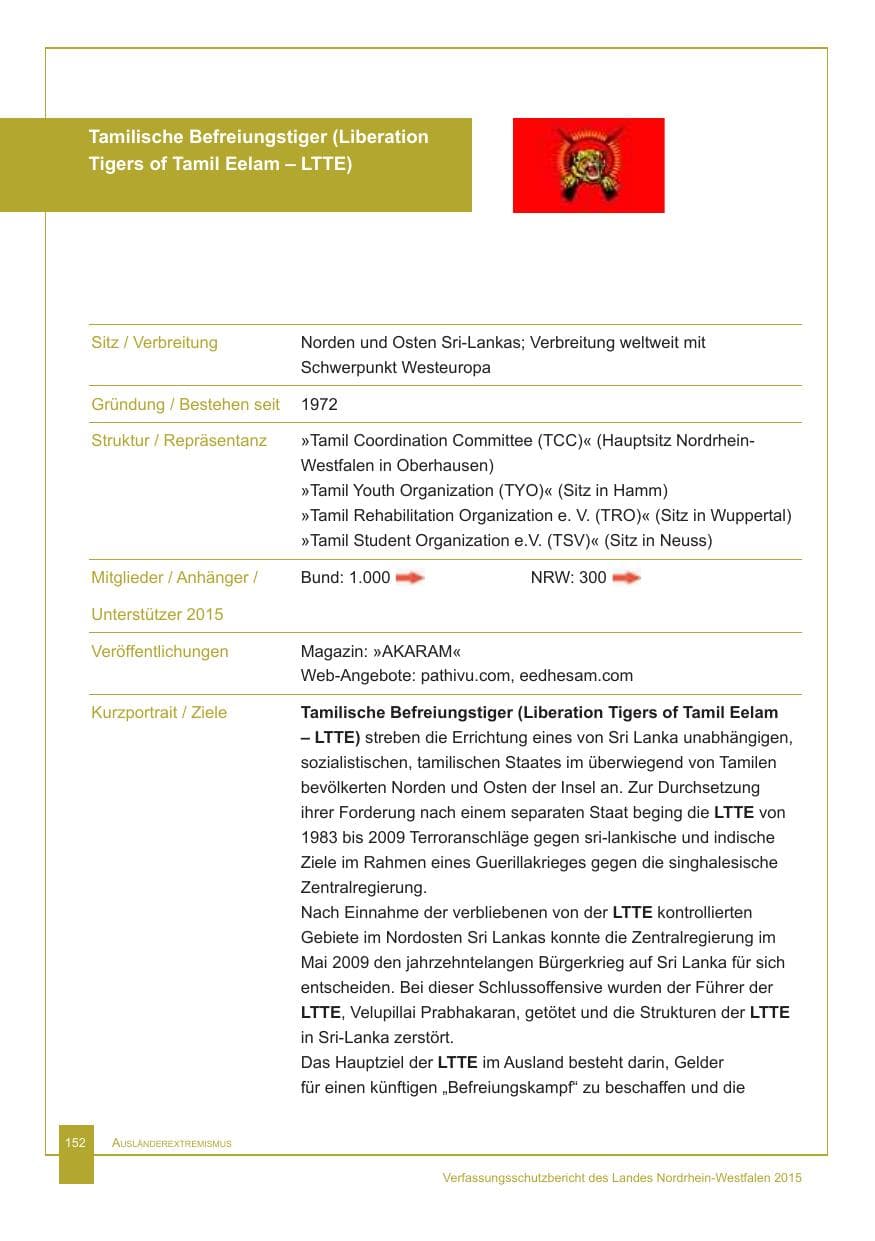 Seite 153 des Verfassungsschutzbericht 2015 Nordrhein-Westfalen