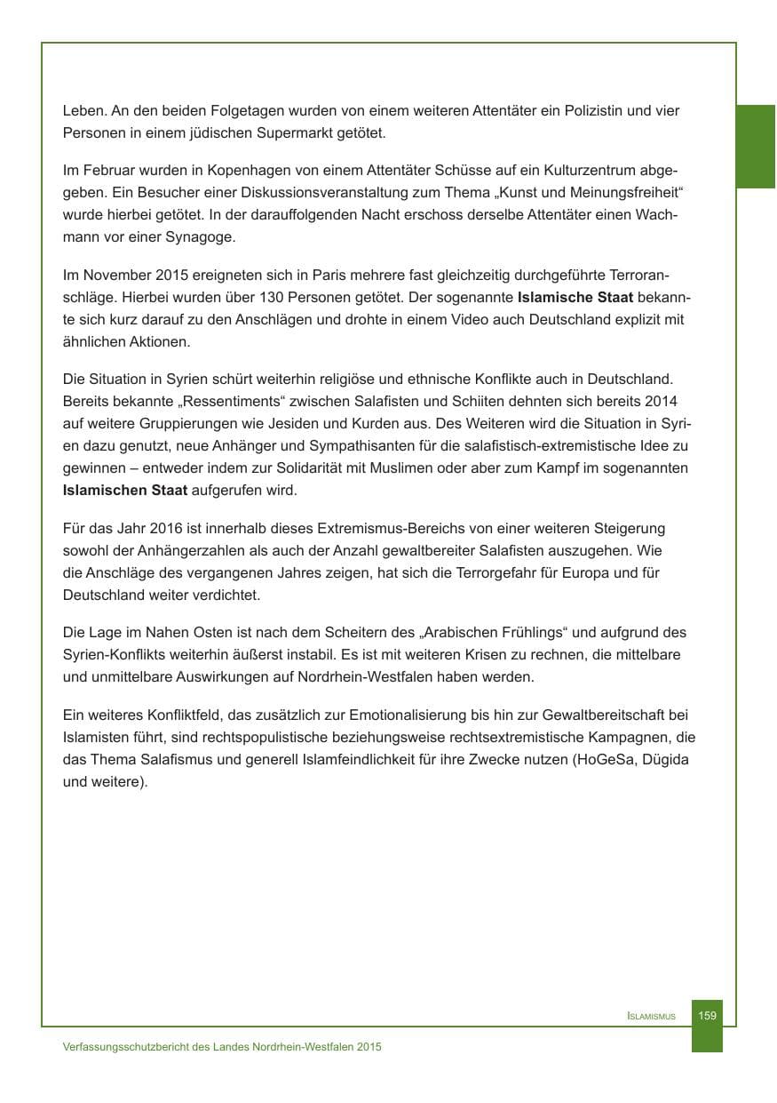 Seite 160 des Verfassungsschutzbericht 2015 Nordrhein-Westfalen