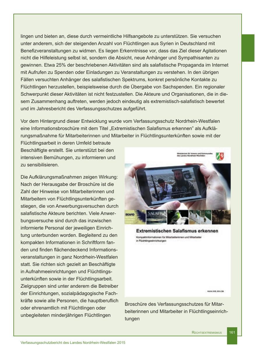 Seite 162 des Verfassungsschutzbericht 2015 Nordrhein-Westfalen