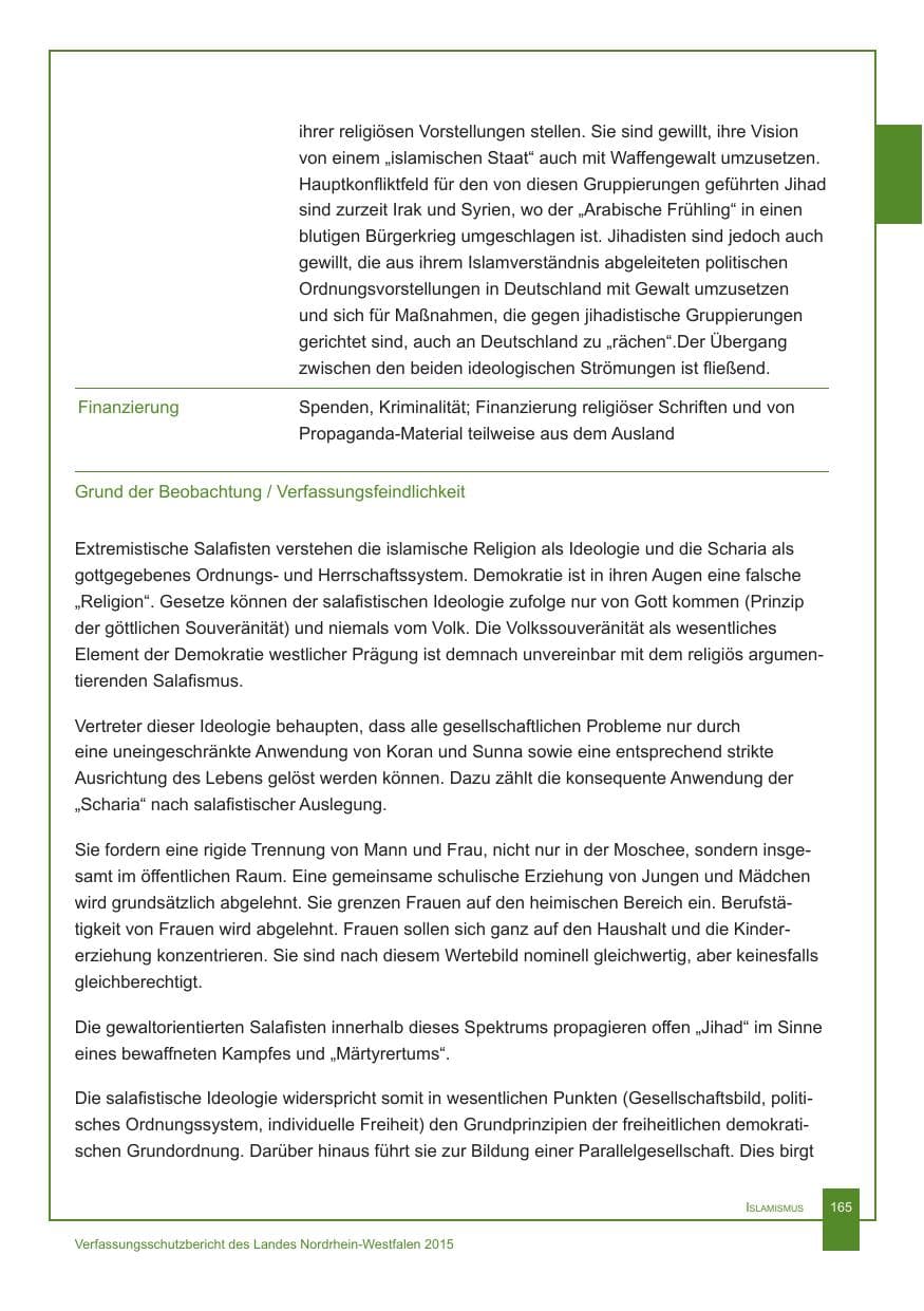 Seite 166 des Verfassungsschutzbericht 2015 Nordrhein-Westfalen