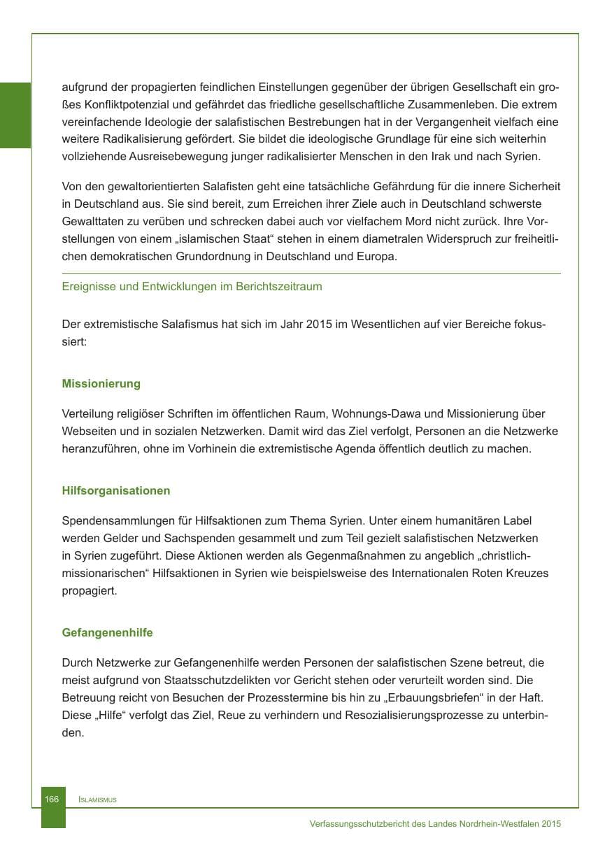 Seite 167 des Verfassungsschutzbericht 2015 Nordrhein-Westfalen