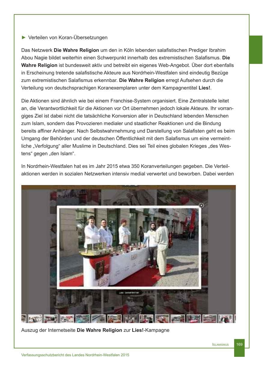 Seite 170 des Verfassungsschutzbericht 2015 Nordrhein-Westfalen